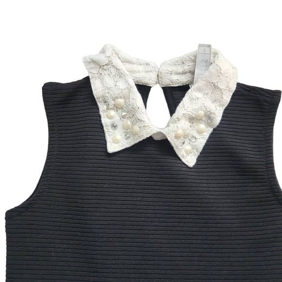 Beautees Girls Size 8 Black Ivory Ribbed Fit & Flare Dress Wednesday Adams Vibes - Picture 4 of 8